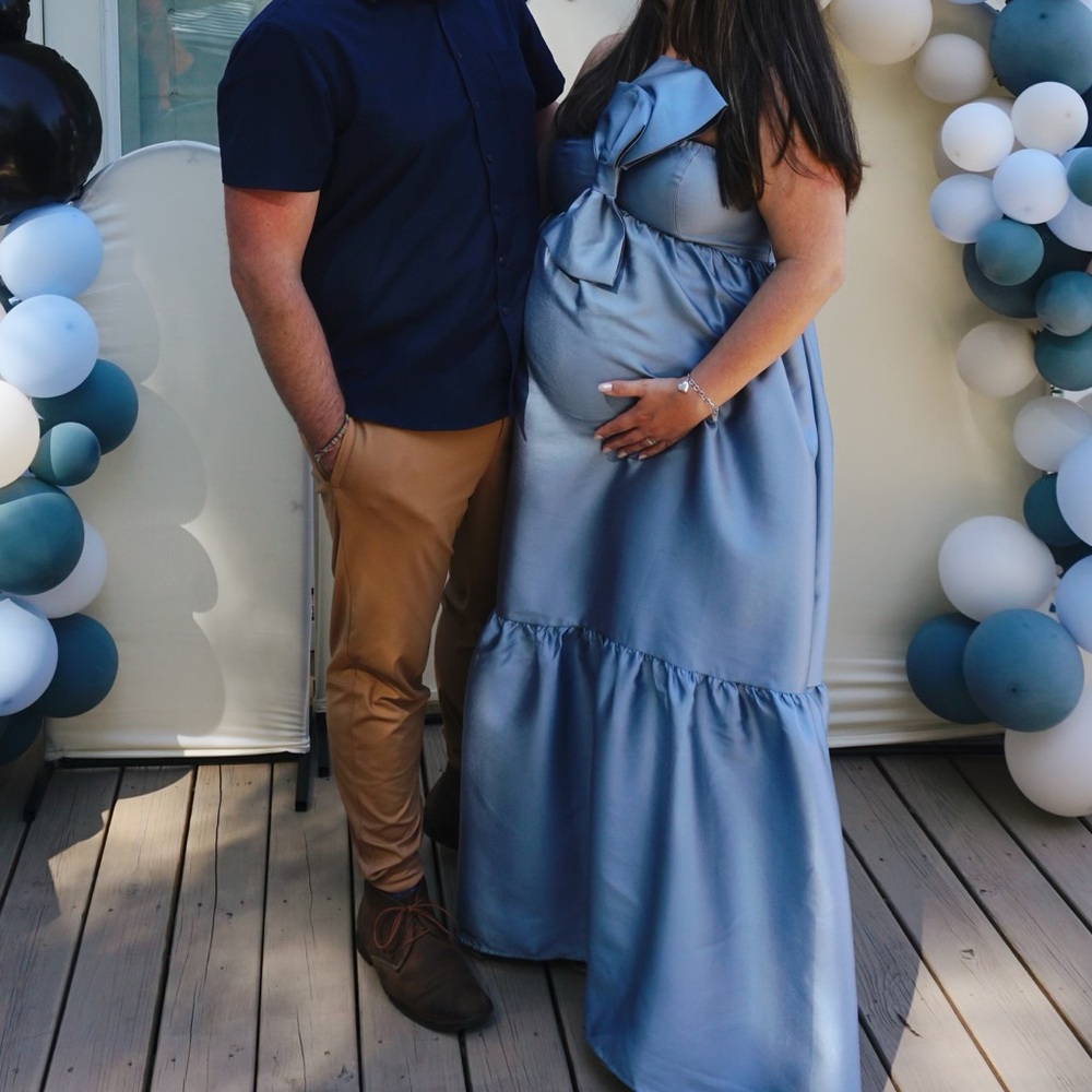Blue Satin Maternity Dress